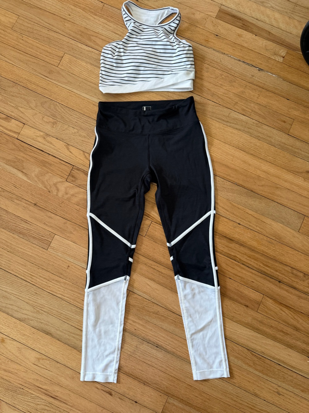 Black and White Colorblock Leggings with striped sports top